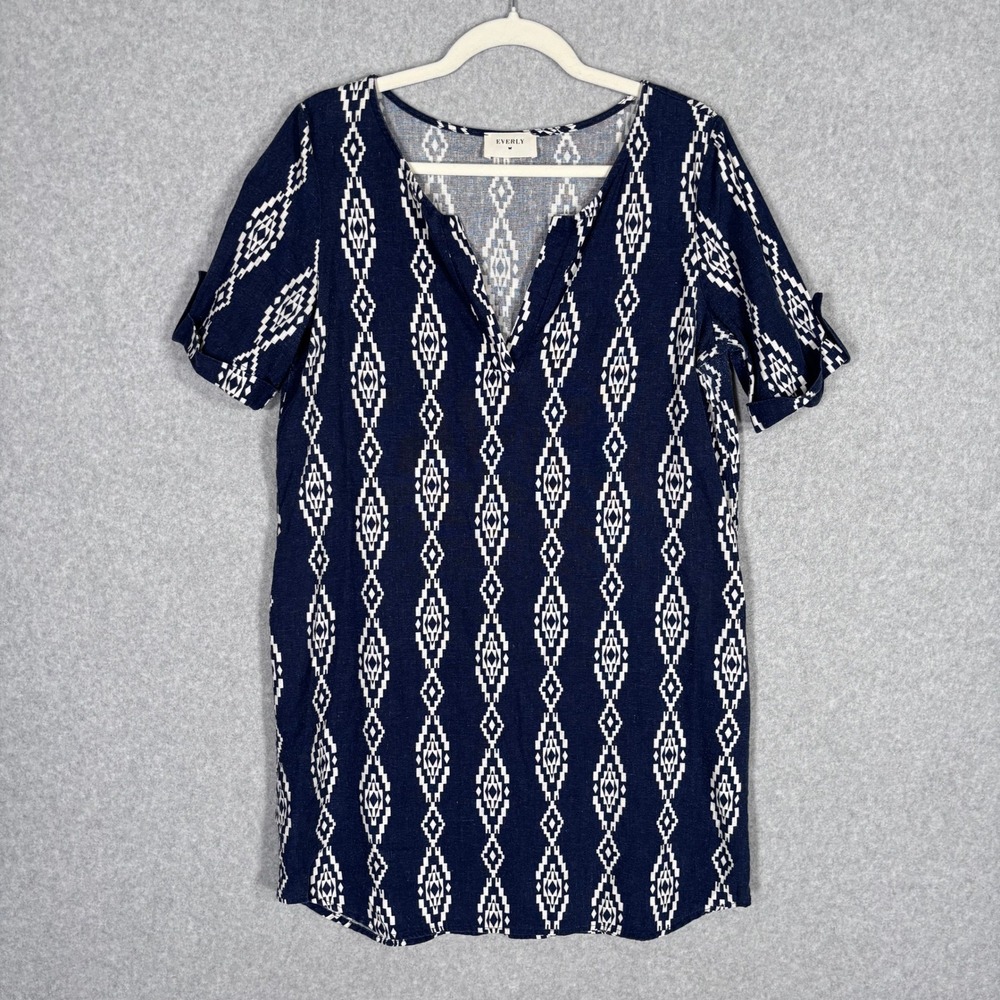 Anthropologie Everly Dress Medium Navy White Southwest Aztec Tribal Boho Flowy